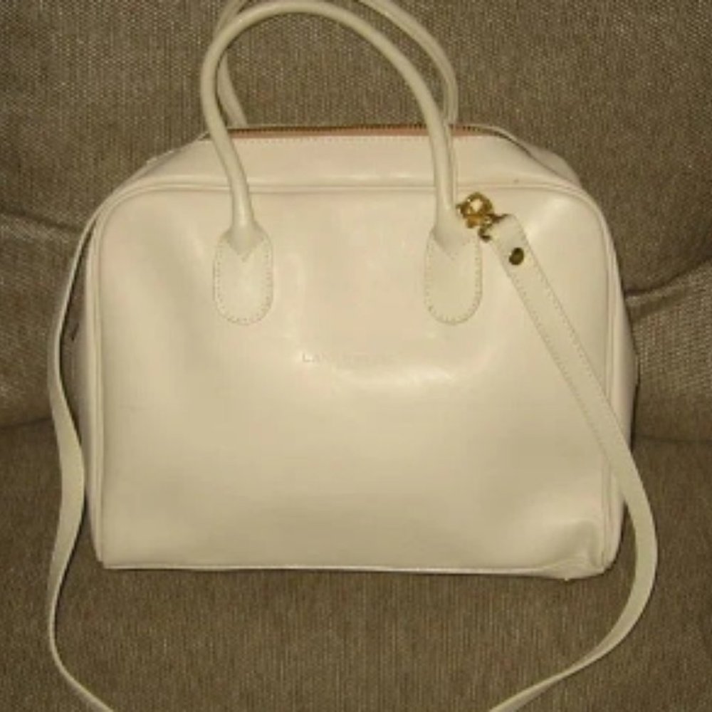 ❤️LANCASTER MADE IN FRANCE WHITE LEATHER SPEEDY SHOPPER PURSE + STRAP